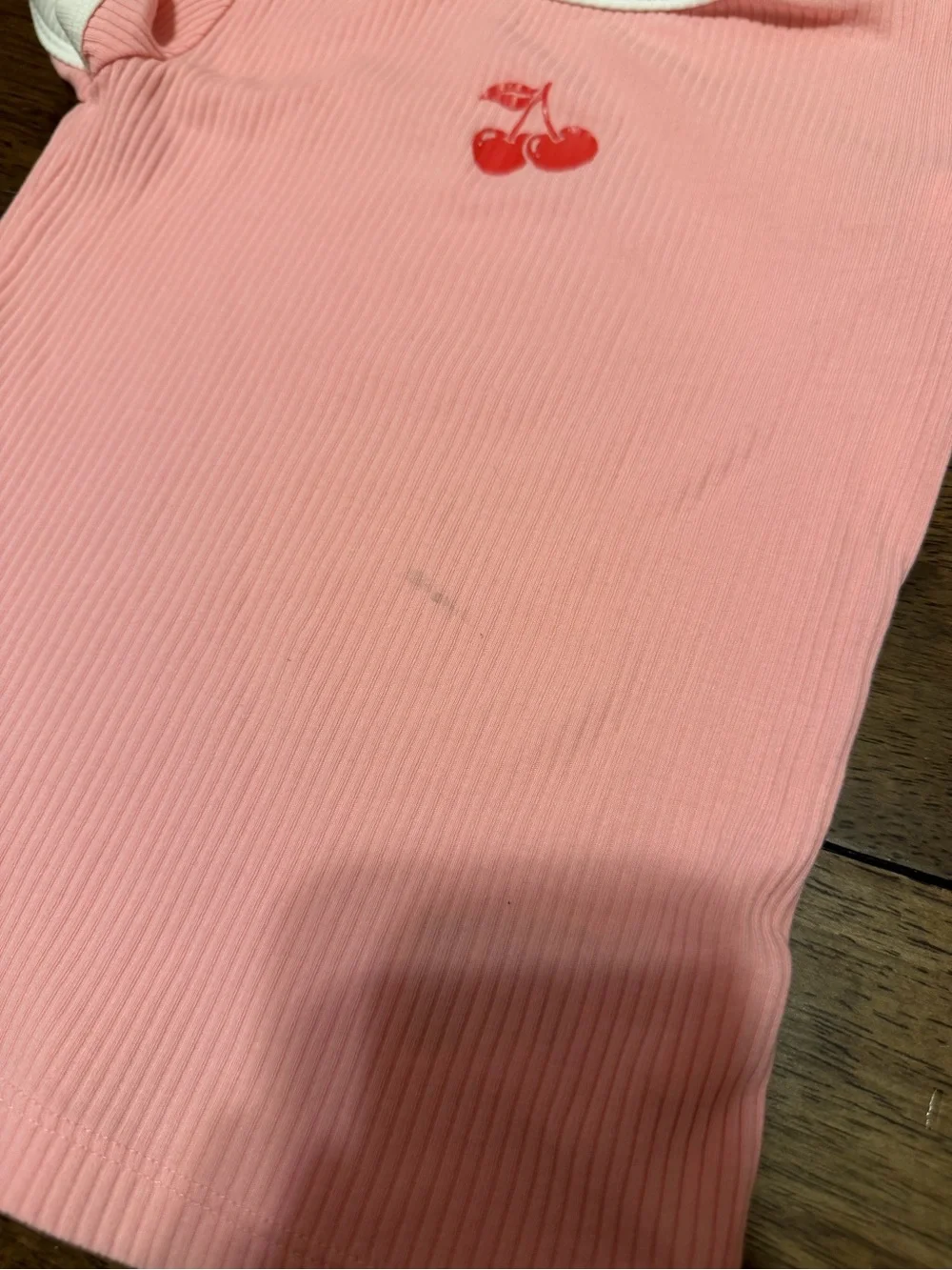 Girls Pink Ribbed Tee with Cherry Motif -  Kids Shirt